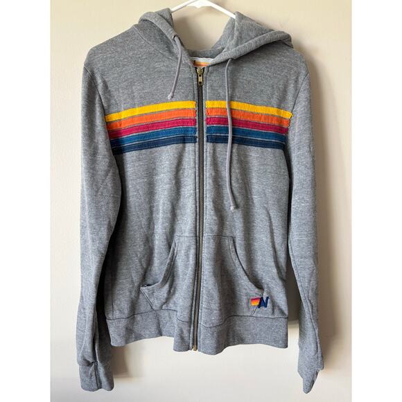 AVIATOR NATION Classic Gray 5 Rainbow Stripe Zip Hoodie S - Picture 1 of 5